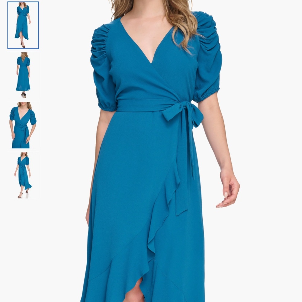 Kensie Pebble Puff Sleeve Crepe Faux Wrap Dress, size 4